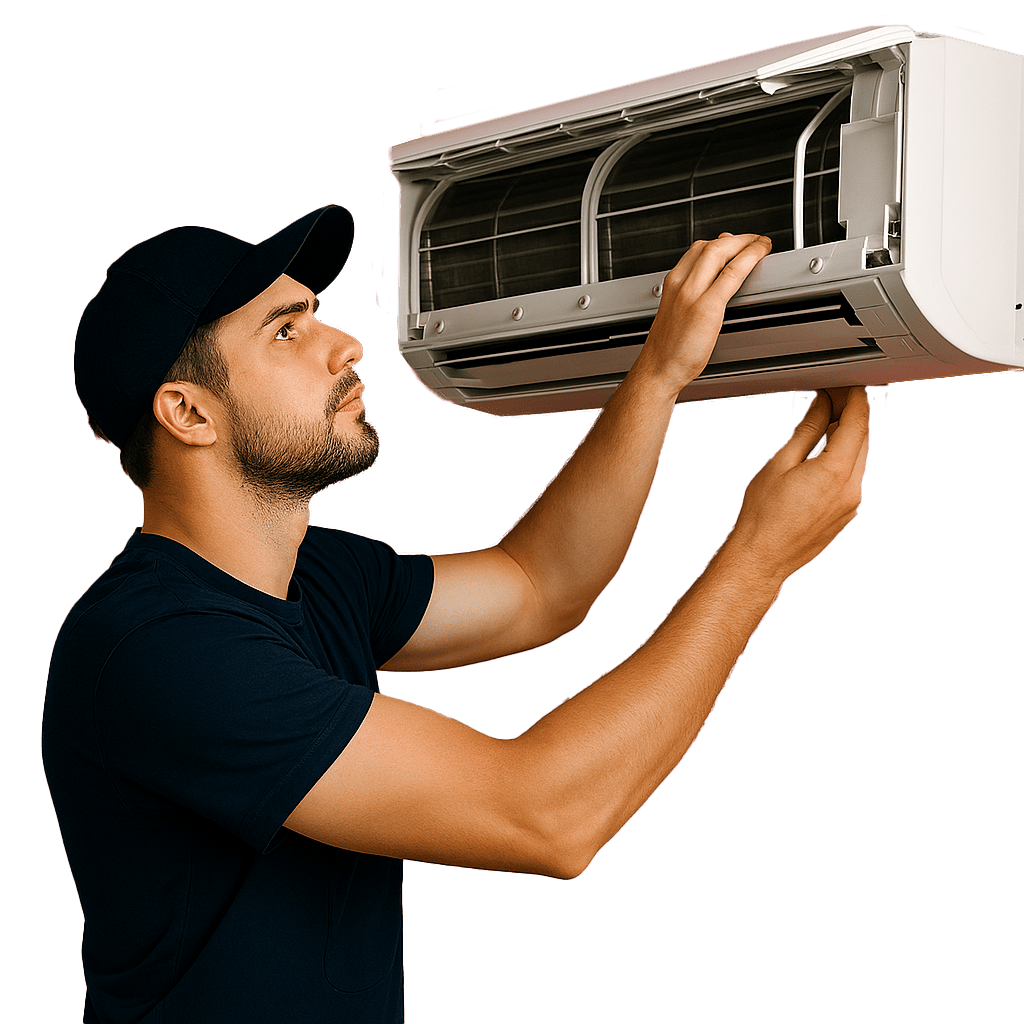 Técnico trabajando en aire acondicionado